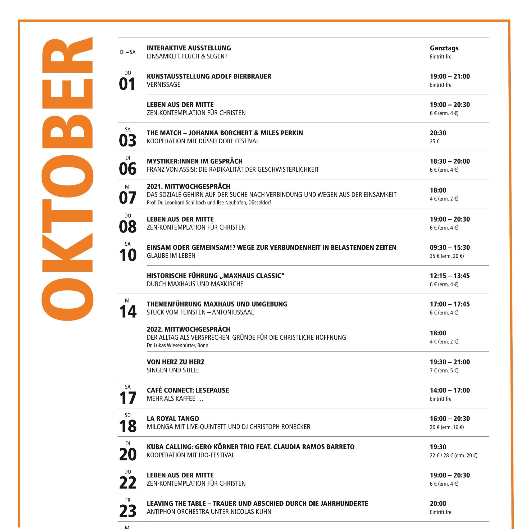 Maxhaus - Veranstaltungen Oktober 2026